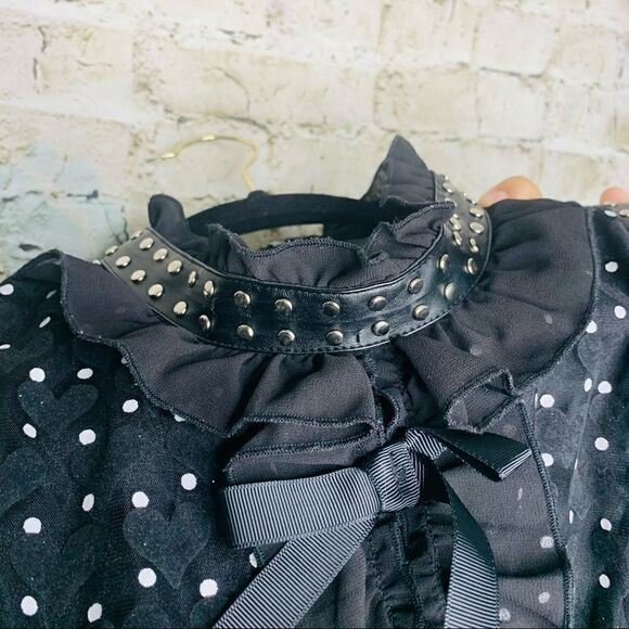 Felt Heart Bow and Studs Dress Goth Princess sz Small Kawaii - Picture 13 of 13